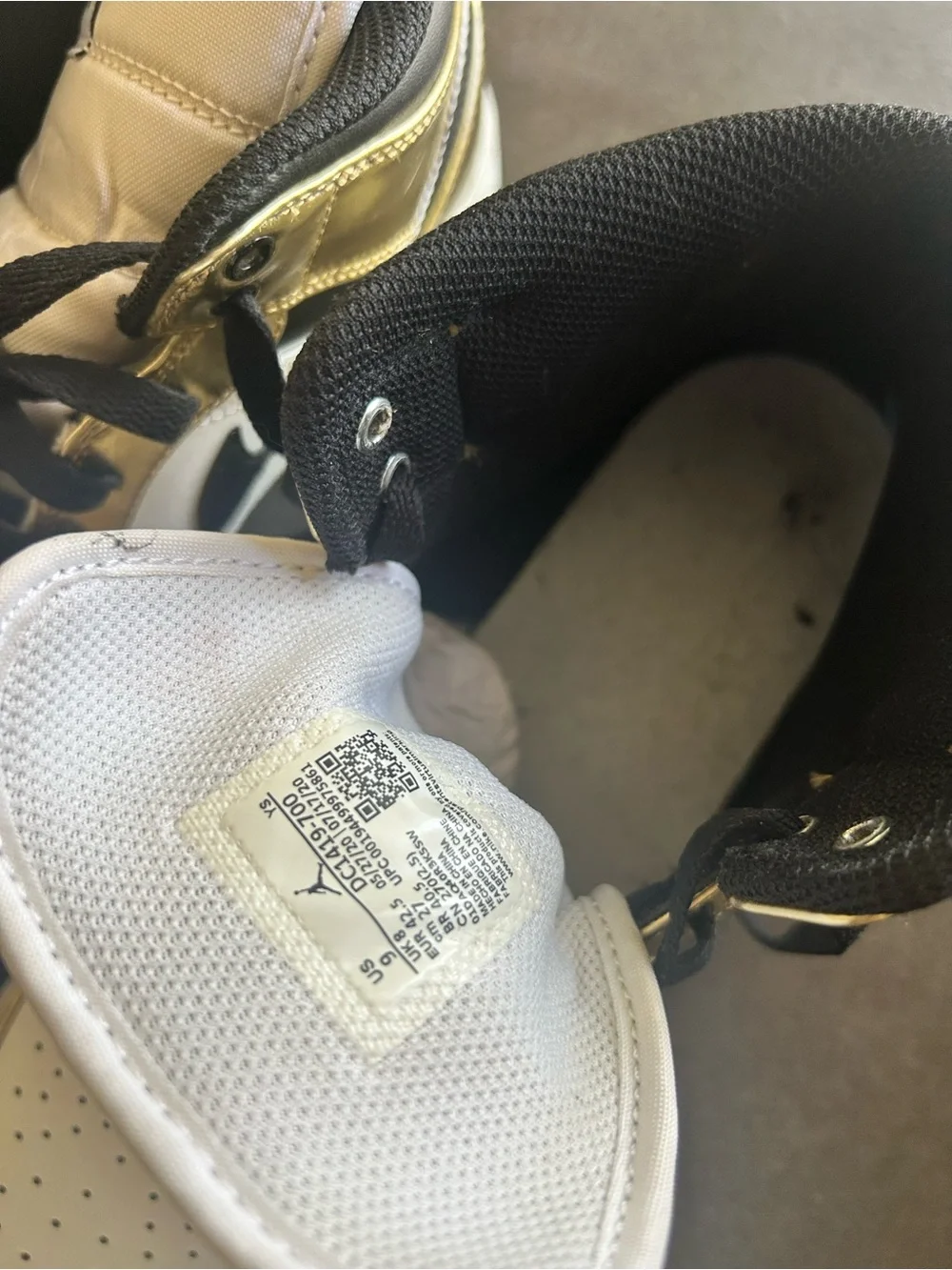 Jordan White, Black & Metallic Gold High-Top Sneakers
